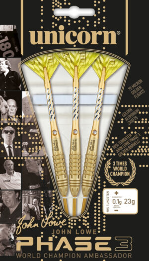 Unicorn World Champion John Lowe Phase 3 Steel Tip Dart Set - 90% Tungsten